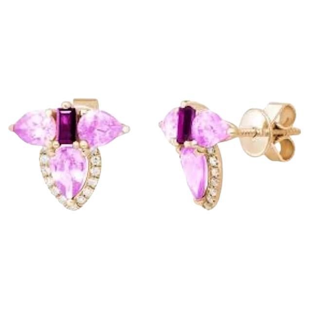 Classic Pink Sapphire  Diamond 18K Yellow Gold Earrings for Her