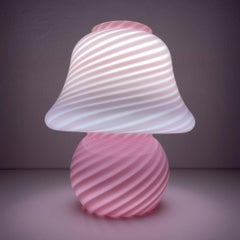 Classic pink swirl murano table lamp Mushroom Italy 1970s