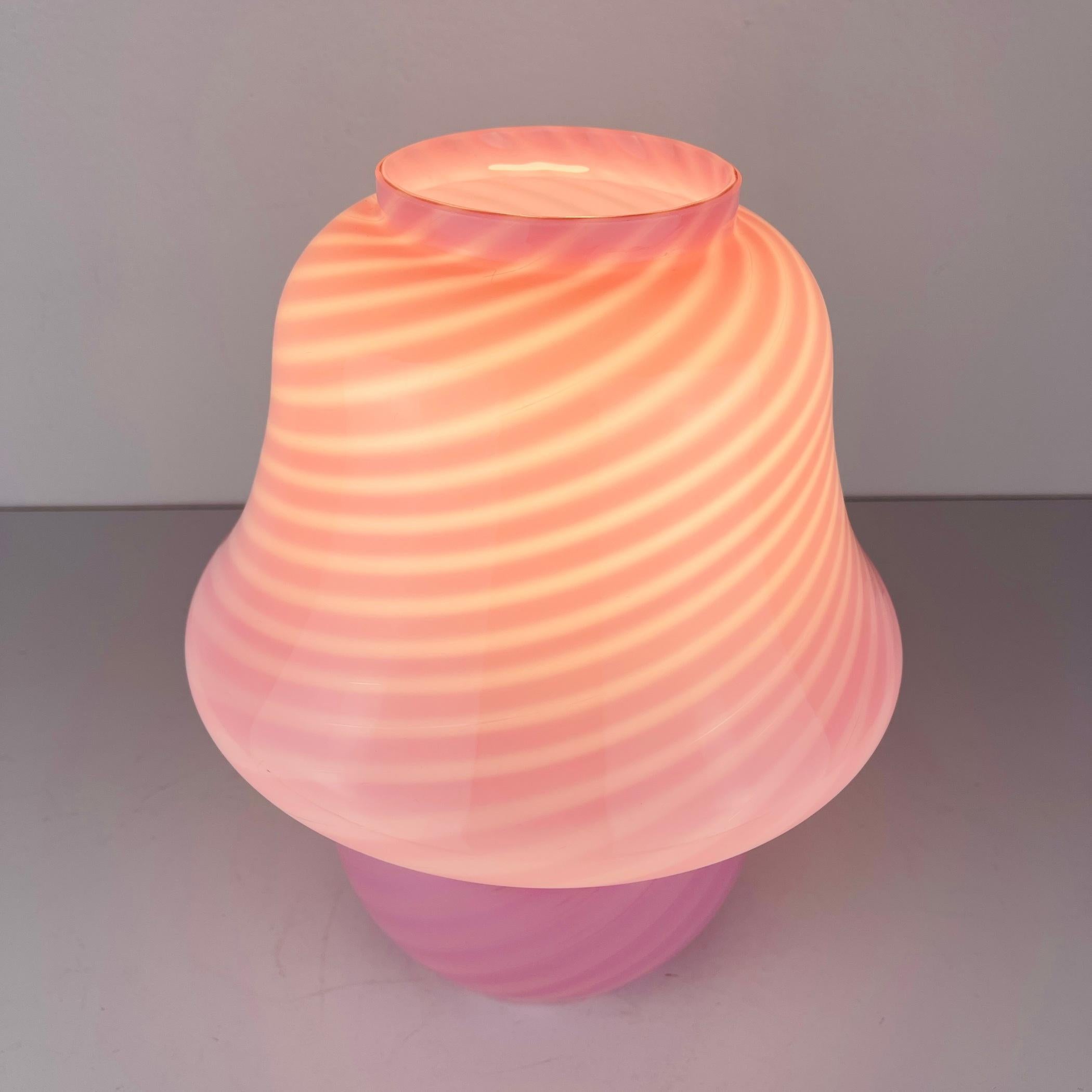 Mid-Century Modern Classic pink swirl murano table lamp Mushroom Italy 1970s