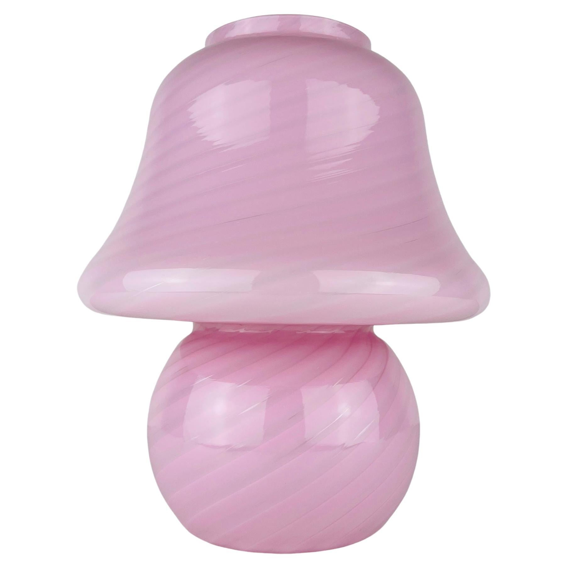 Classic pink swirl murano table lamp Mushroom Italy 1970s 