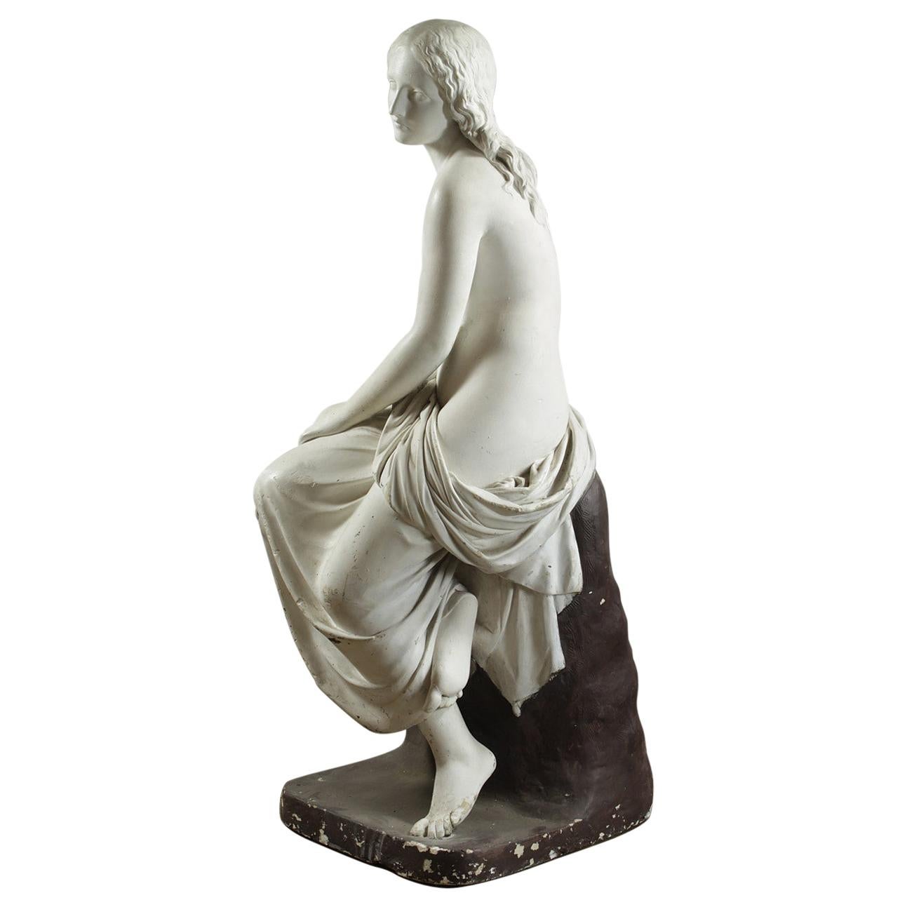 Classic Plaster Statue of a Seated Female, 20th Century For Sale