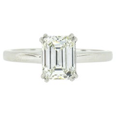 Classic Platinum 1.41ctw GIA Emerald Cut Prong Diamond Solitaire Engagement Ring