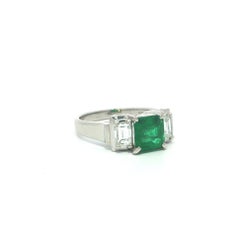 Classic Platinum 1.81ctw GIA Fine Rich Green Emerald & Diamond 3 Stone Ring