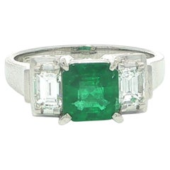 Classic Platinum 1.81ctw GIA Fine Rich Green Emerald & Diamond 3 Stone Ring