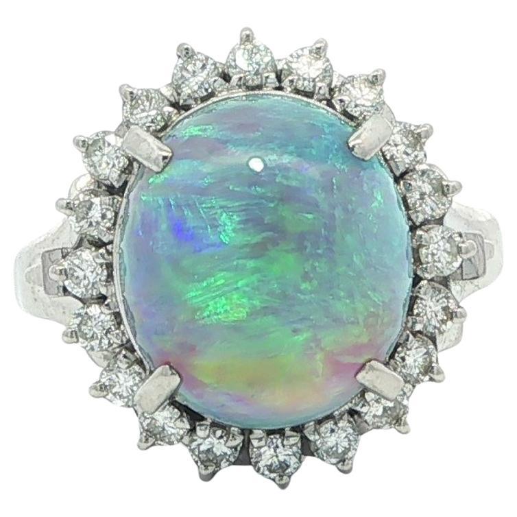 Anello classico in platino da 4,65 ct GIA con opale ardente e diamante a raggiera in vendita