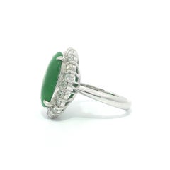 Classic Platinum 5.45ct Very Nice Apple Green Jade w/ Diamond Halo Ring