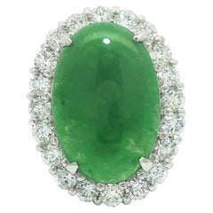 Classic Platinum 5.45ct Very Nice Apple Green Jade w/ Diamond Halo Ring