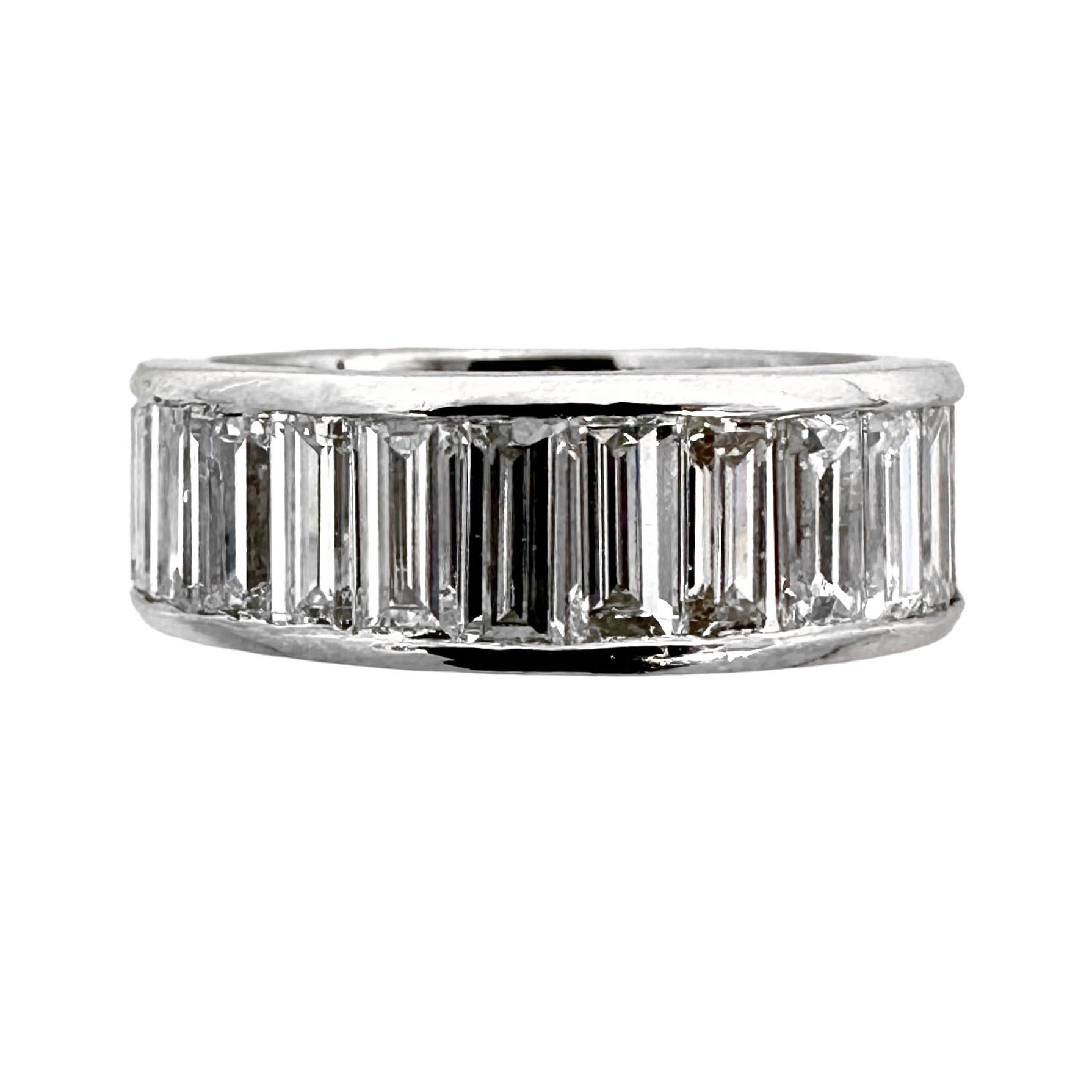 Modern Classic Platinum and Large Baguette Diamond Eternity Band Size 4 1/2 For Sale