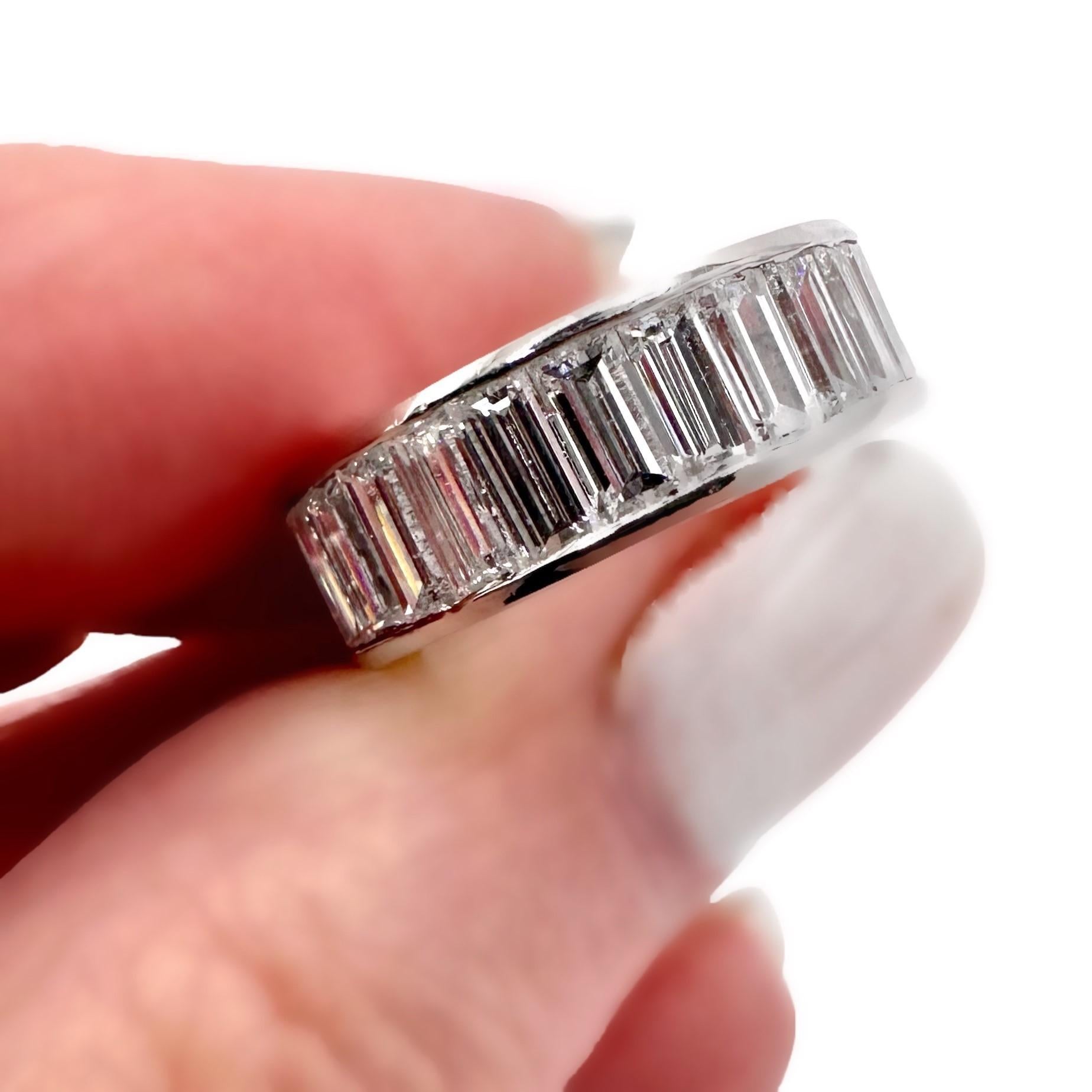 Women's Classic Platinum and Large Baguette Diamond Eternity Band Size 4 1/2 For Sale