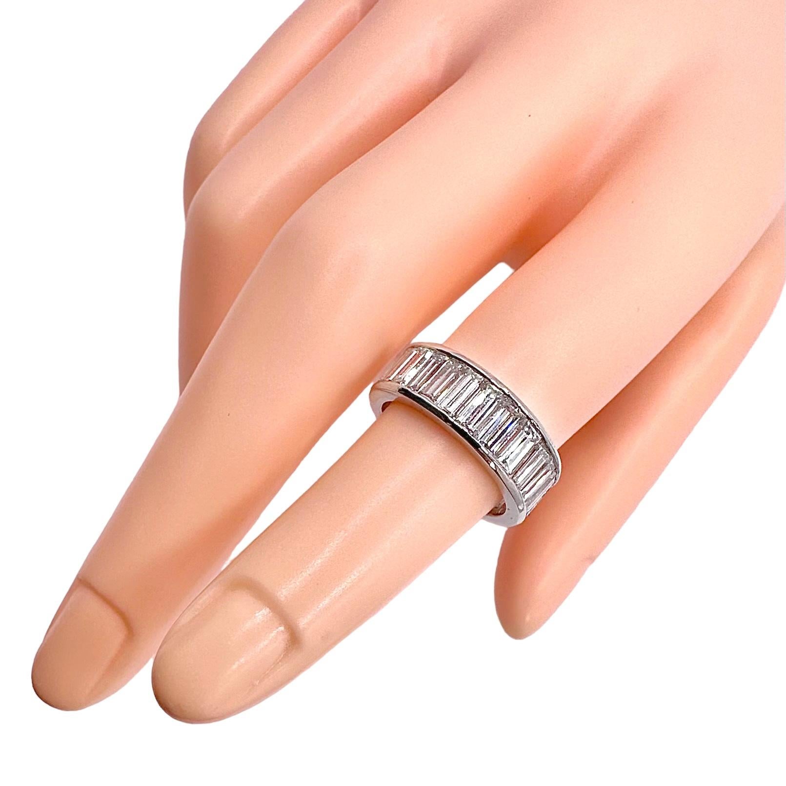 Classic Platinum and Large Baguette Diamond Eternity Band Size 4 1/2 For Sale 1