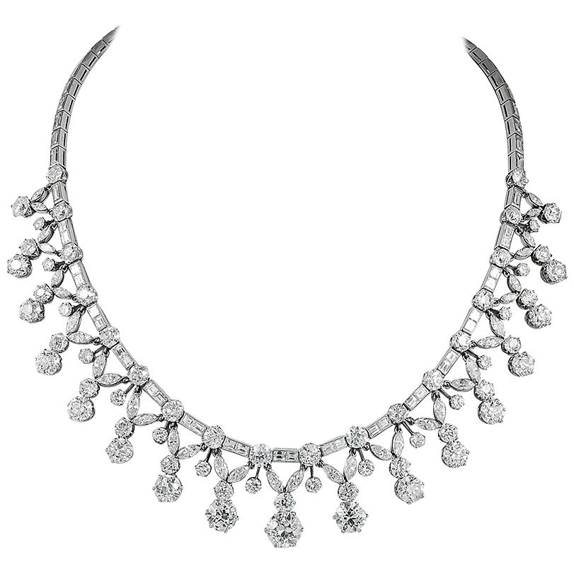 Classic Platinum Diamond Necklace For Sale