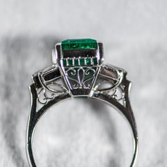Classic Platinum Emerald Cut Emerald with Diamond Accents Ring GWLab Certified