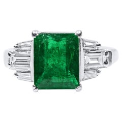 Classic Platinum Emerald Cut Emerald with Diamond Accents Ring GWLab Certified