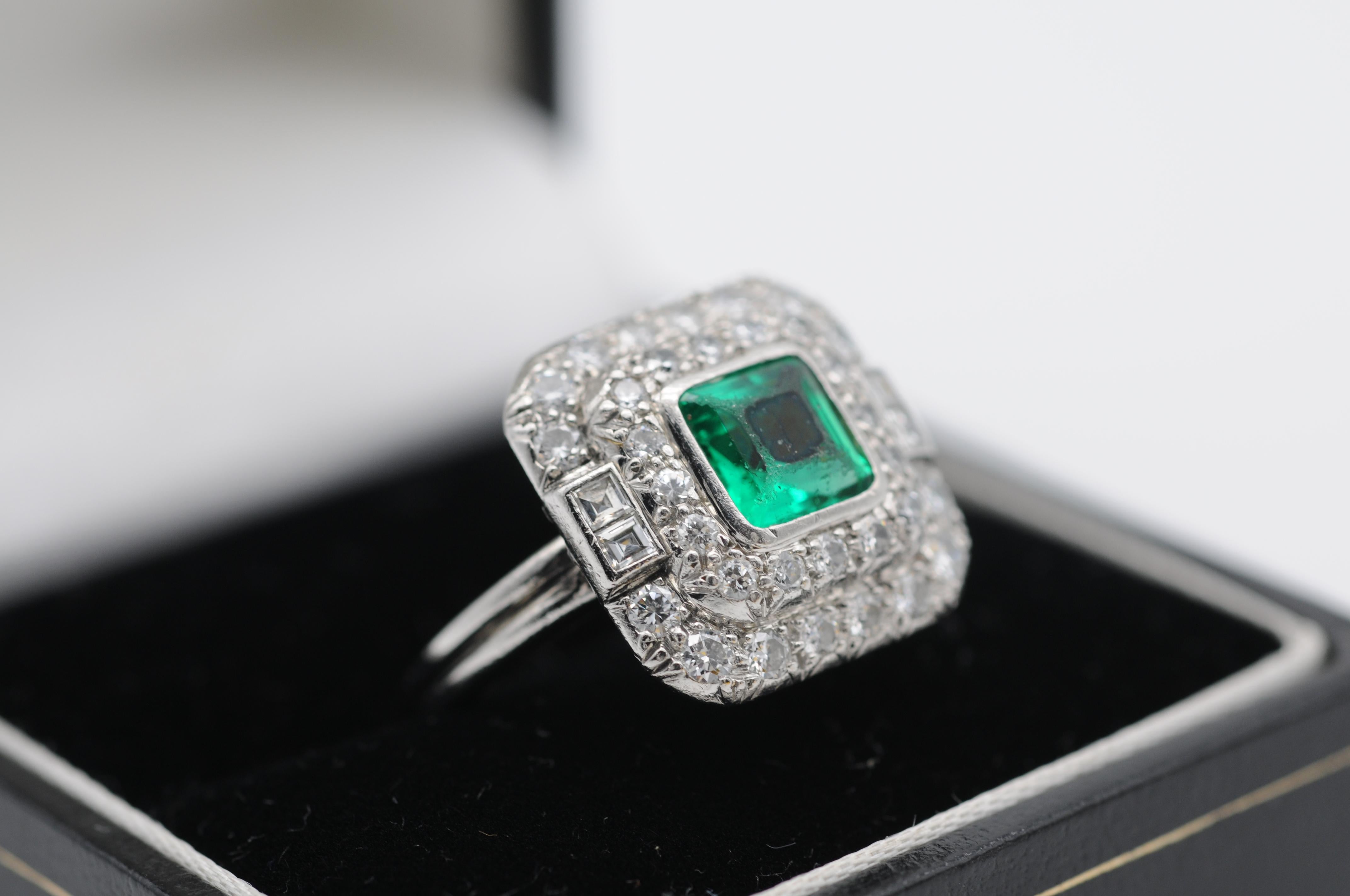 Brilliant Cut Classic Platinum Emerald Ring with Diamonds
