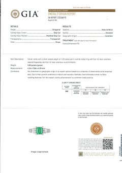 Classic Platinum GIA 1.5ctw Octagonal Colombian Emerald w/ Diamond Timeless Ring (bague intemporelle en platine avec émeraude colombienne octogonale et diamant)