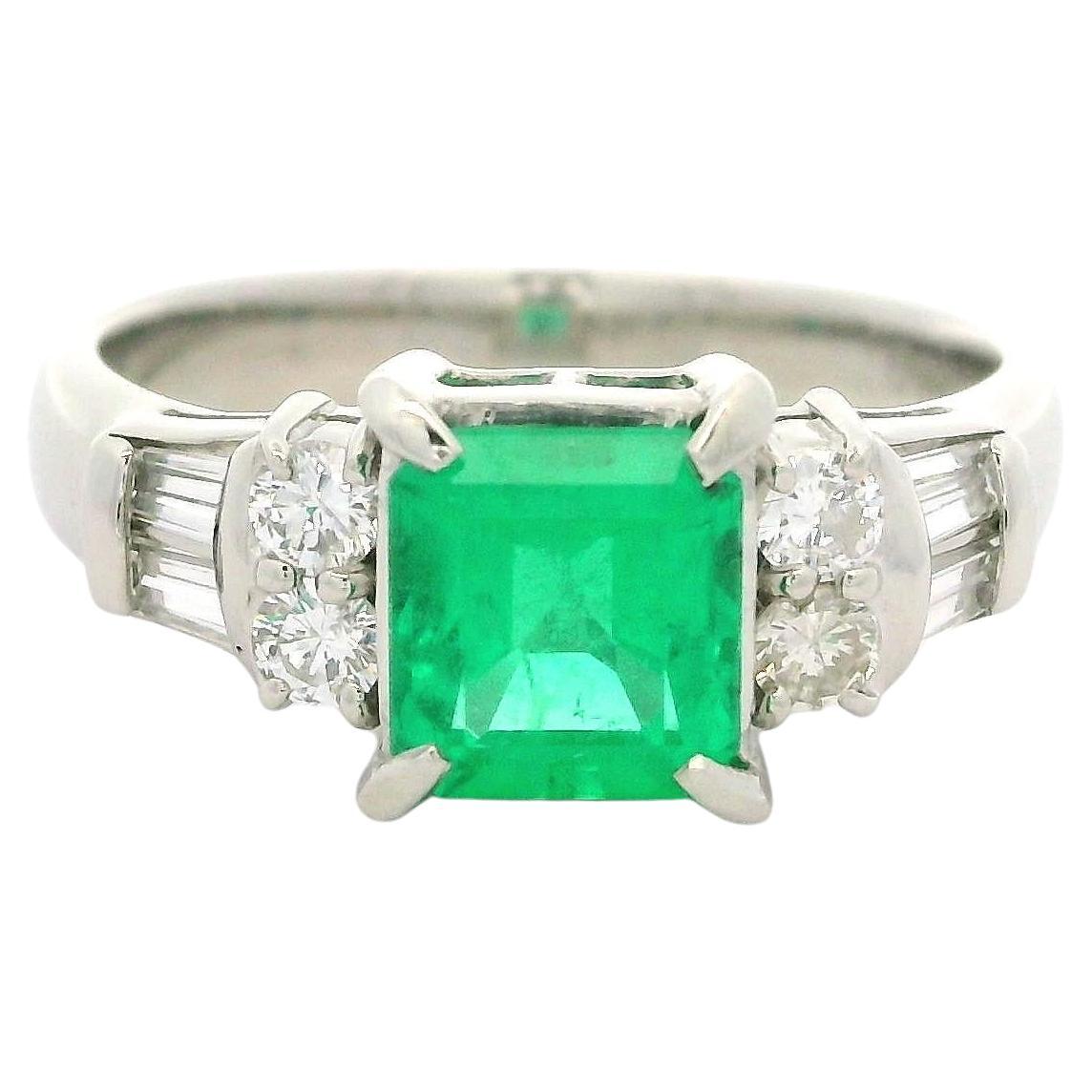 Classic Platinum GIA 1.5ctw Octagonal Colombian Emerald w/ Diamond Timeless Ring
