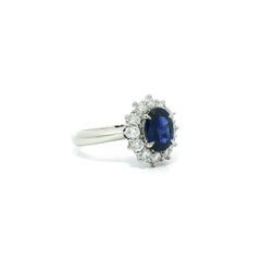 Classic Platinum GIA 1.92ctw Oval Royal Blue Ceylon Sapphire Diamond Halo Ring