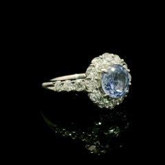 Classic Platinum GIA 2.66ctw No Heat Round Sapphire w/ Diamond Modern Halo Ring