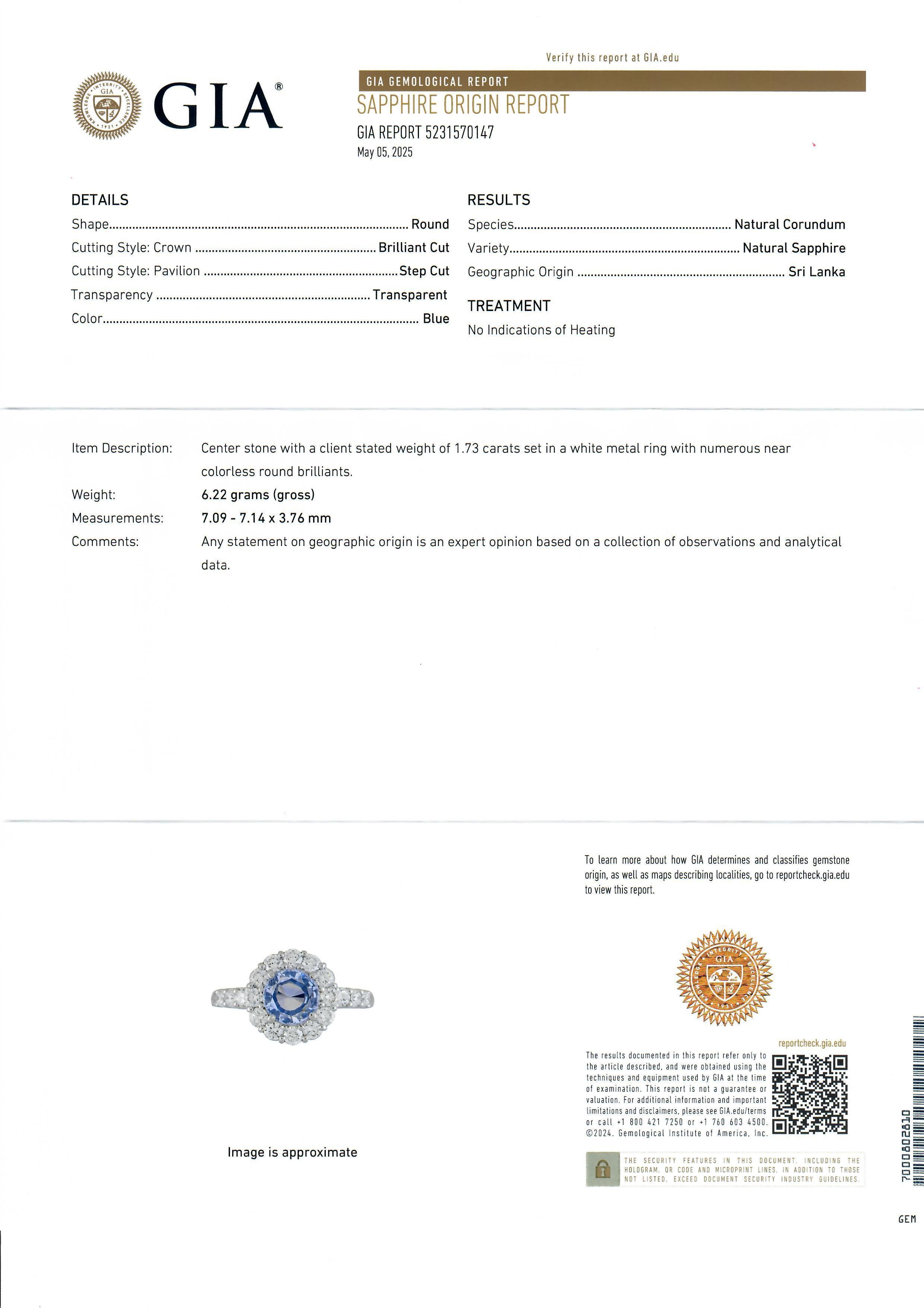 Anello classico in platino GIA da 2,66 carati senza calore con zaffiro rotondo e diamante a forma di anello moderno In condizioni ottime in vendita a Montclair, NJ
