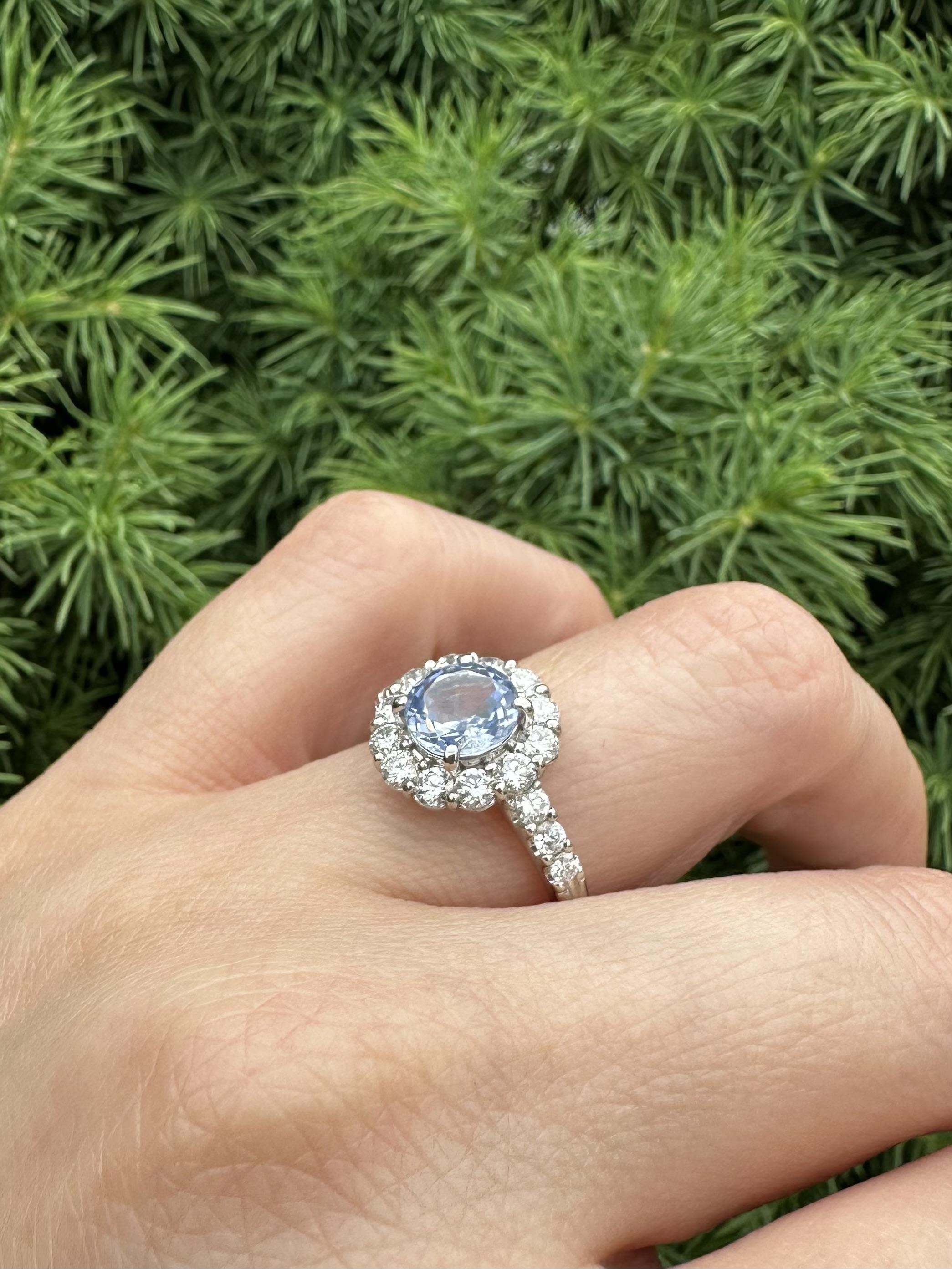 Anello classico in platino GIA da 2,66 carati senza calore con zaffiro rotondo e diamante a forma di anello moderno in vendita 1