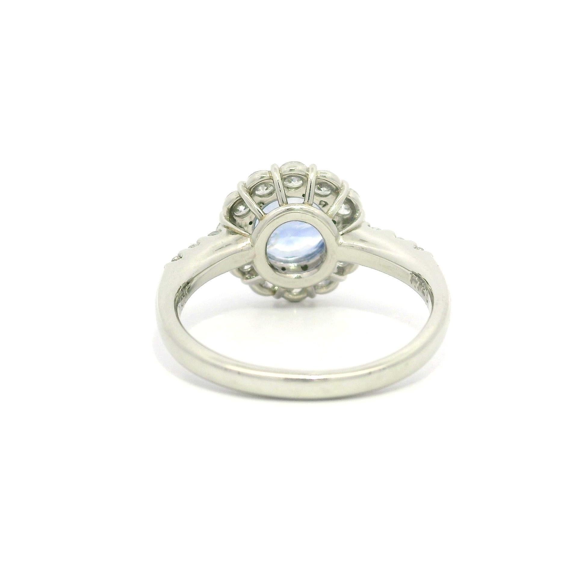 Anello classico in platino GIA da 2,66 carati senza calore con zaffiro rotondo e diamante a forma di anello moderno in vendita 2