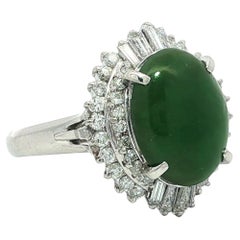 Anello classico in platino GIA 4,23ctw Burma Spinach Green A con giada e diamanti