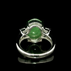 Classic Platinum GIA 6.28ctw Oval Cabochon A Jade w/ Diamond Sides Ring