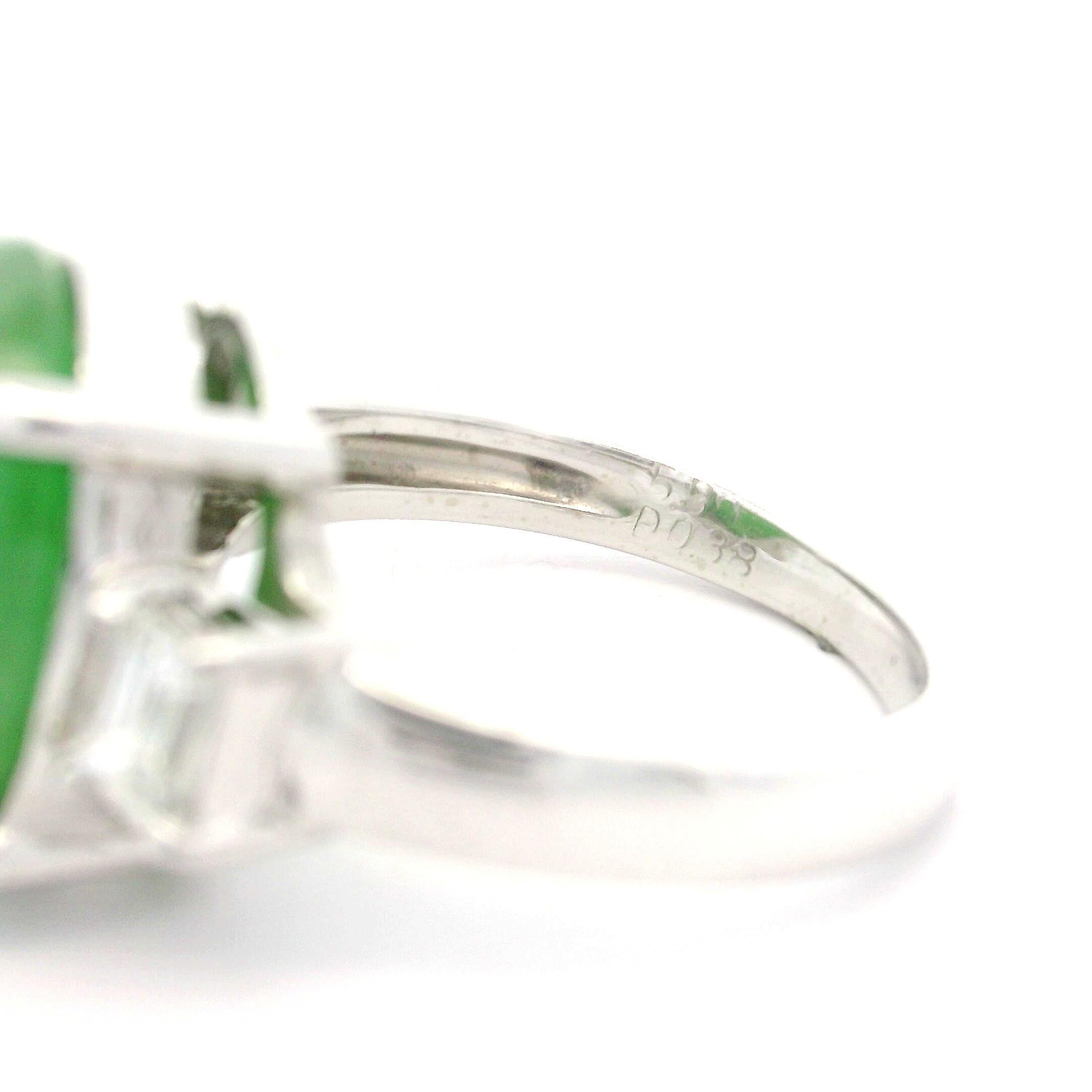 Classic Platinum GIA 6.28ctw Oval Cabochon A Jade w/ Diamond Sides Ring For Sale 5
