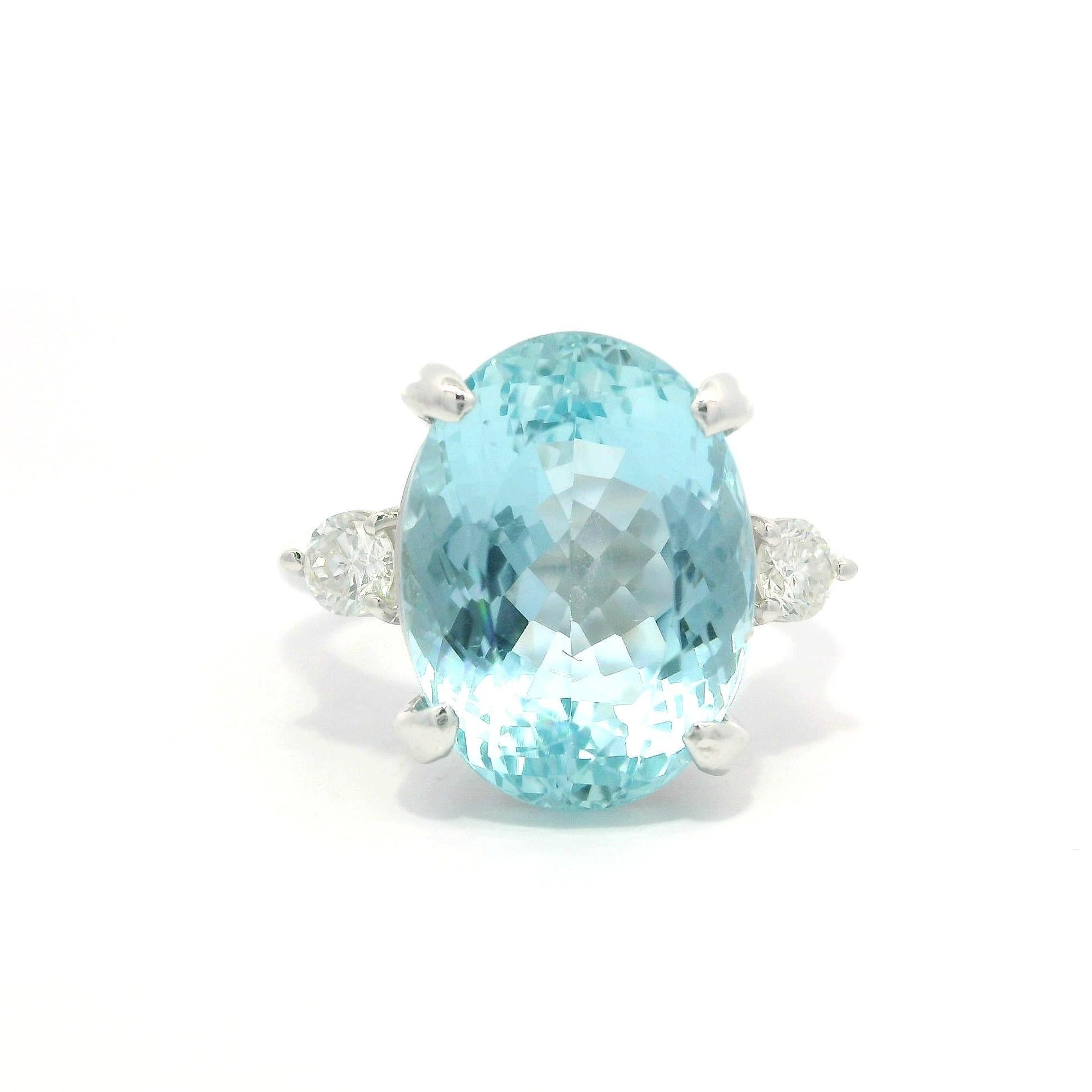 Classic Platinum GIA 7.3ctw Oval Aquamarine & Diamond Sides Cocktail Ring