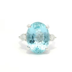 Classic Platinum GIA 7.3ctw Oval Aquamarine & Diamond Sides Cocktail Ring