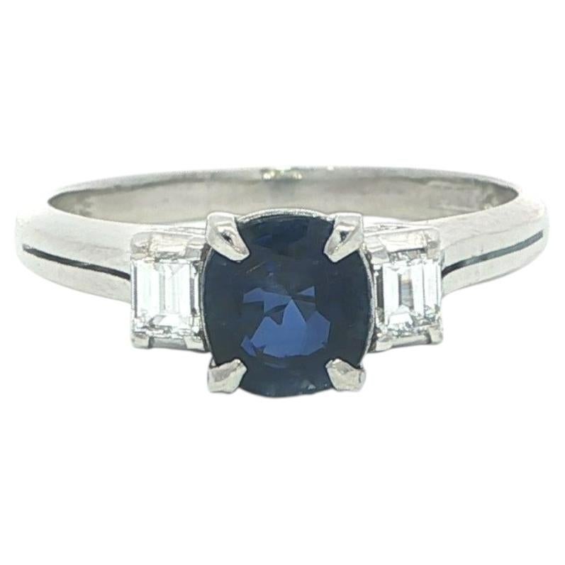 Classic Platinum GIA Ceylon No Heat Sapphire Baguette Diamonds Accents Ring For Sale