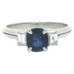 Classic Platinum GIA Ceylon No Heat Sapphire Baguette Diamonds Accents Ring