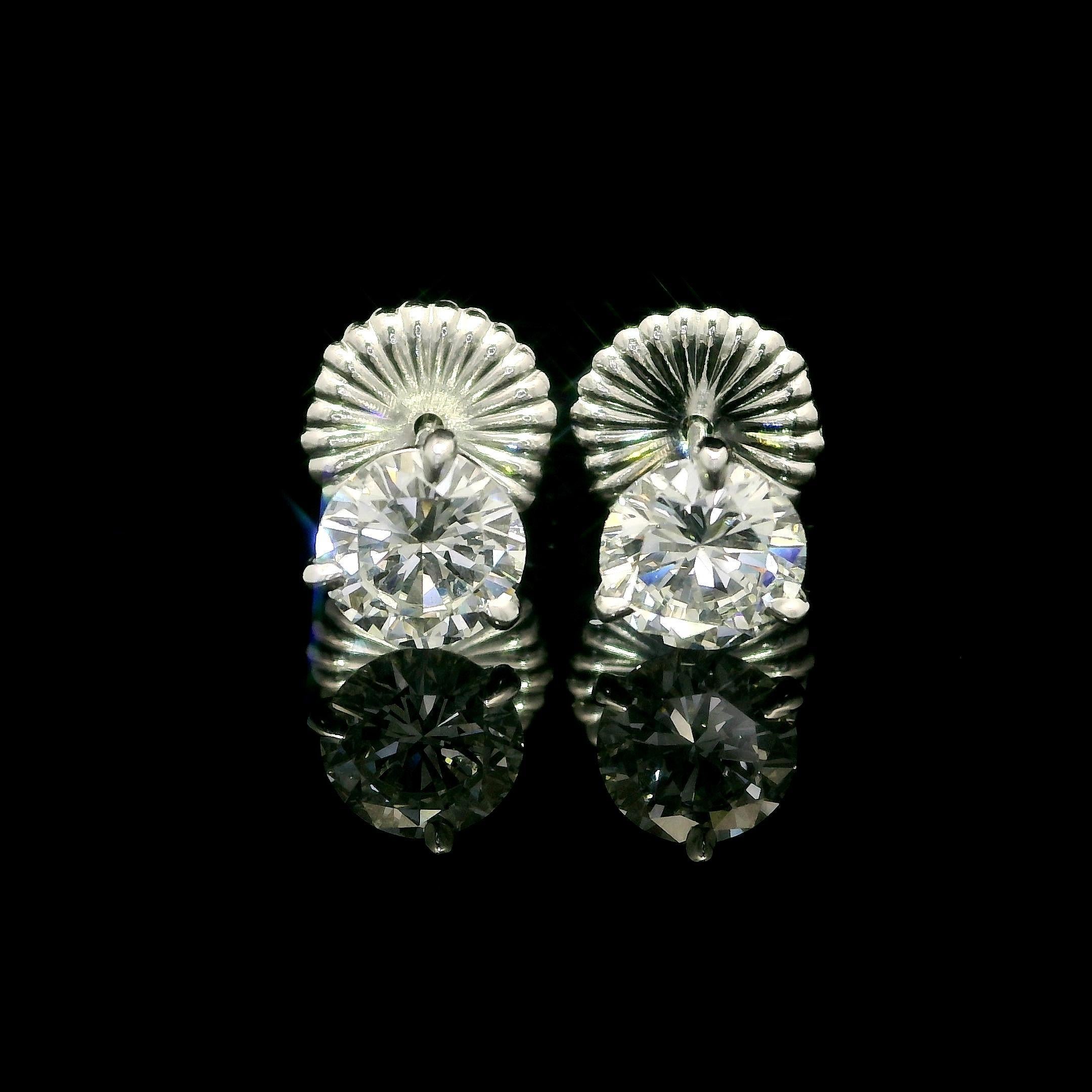 Classic Platinum GIA F VVS 2.05ctw Round Martini Set Diamond Stud Earrings For Sale 6