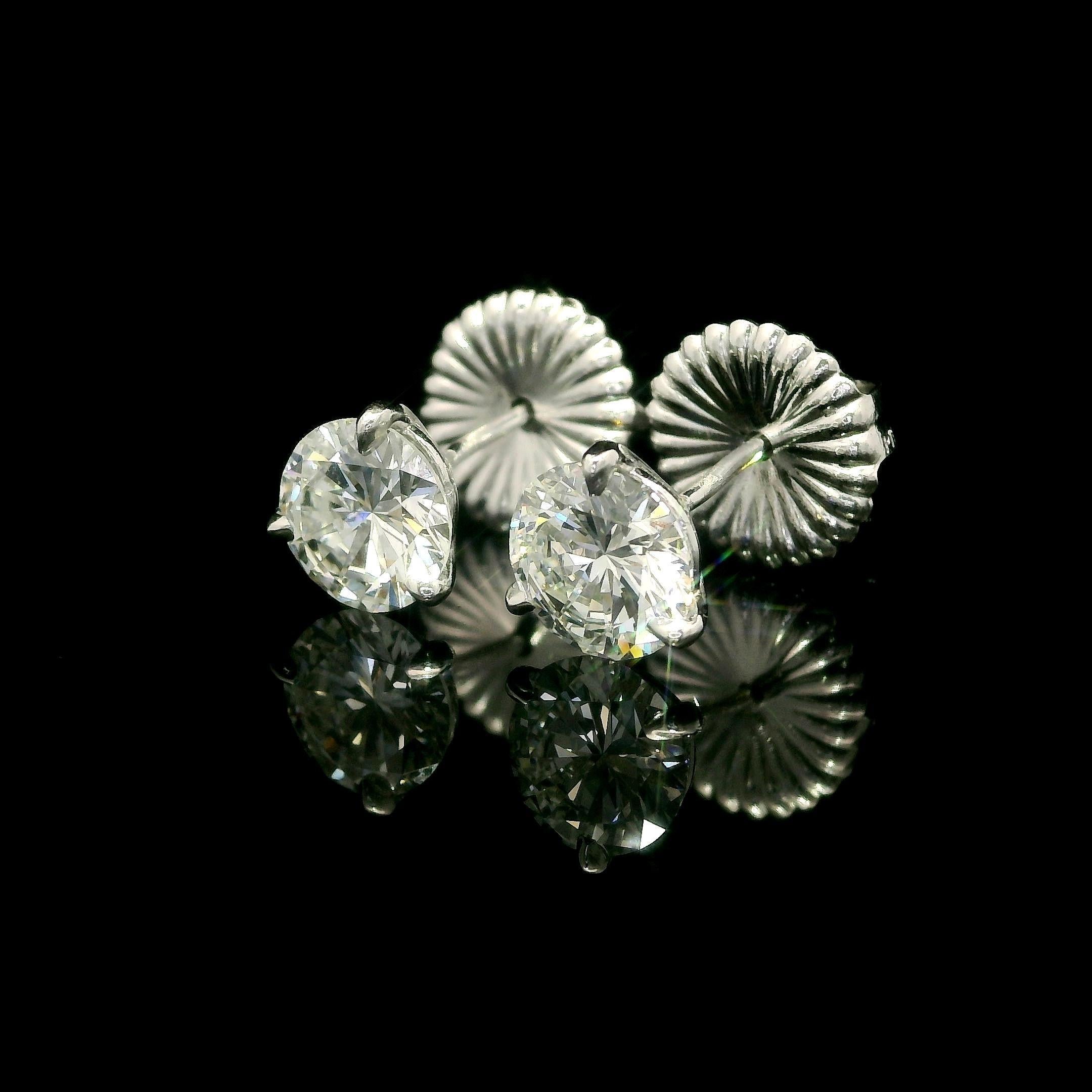 Classic Platinum GIA F VVS 2.05ctw Round Martini Set Diamond Stud Earrings In Excellent Condition For Sale In Montclair, NJ