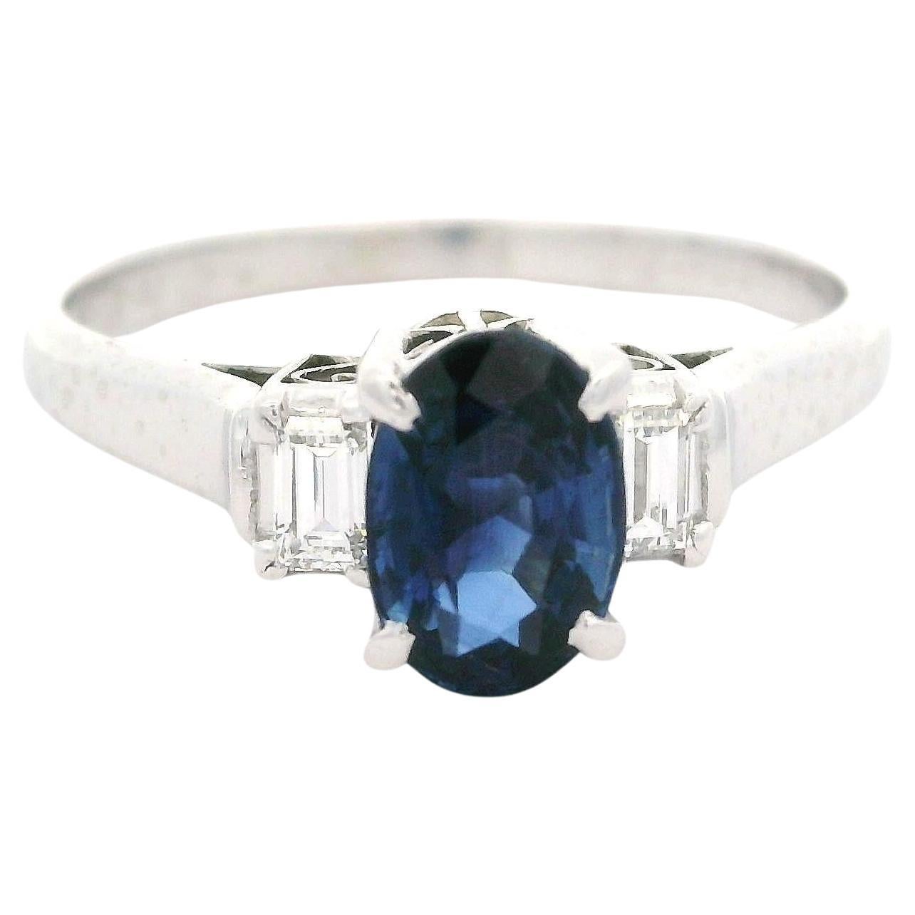 Classic Platinum High Quality 1.18ctw Royal Blue Sapphire w/ Diamond Sides Ring