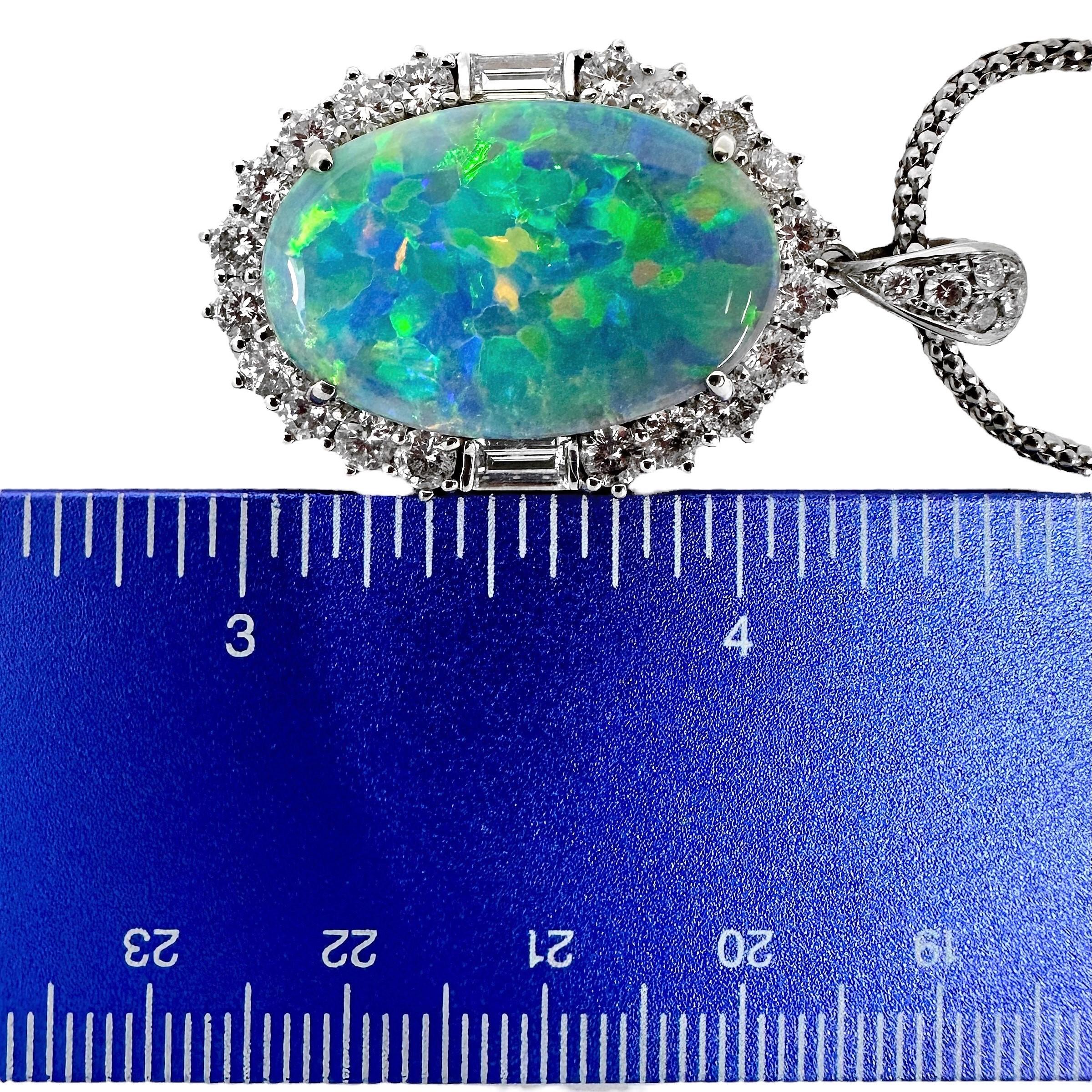 Modern Classic Platinum Pendant with Opal Center Surrounded by Diamonds For Sale