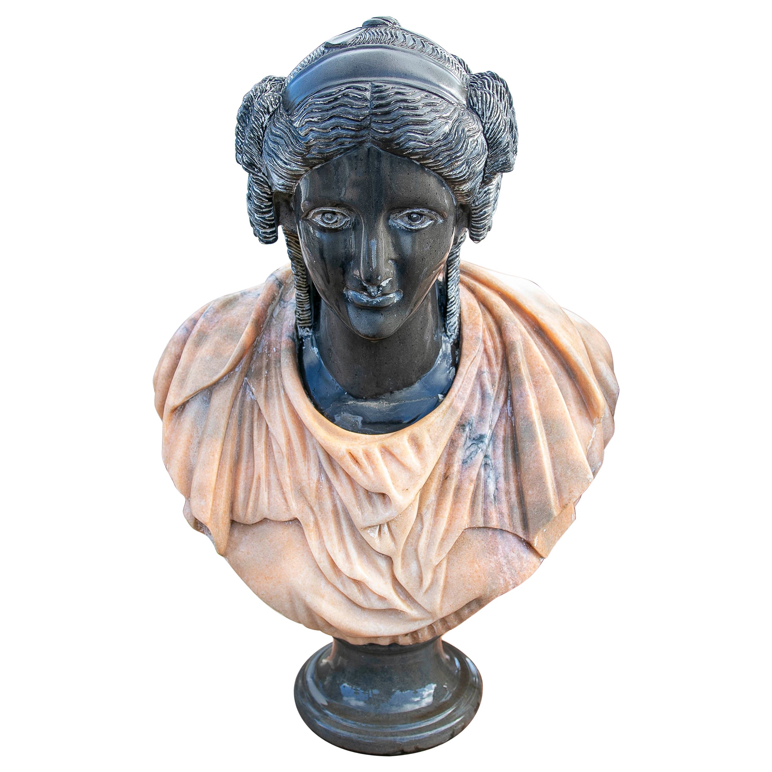 Classic Polychrome Marble Bust Representing Greco-Roman Female Figure For Sale