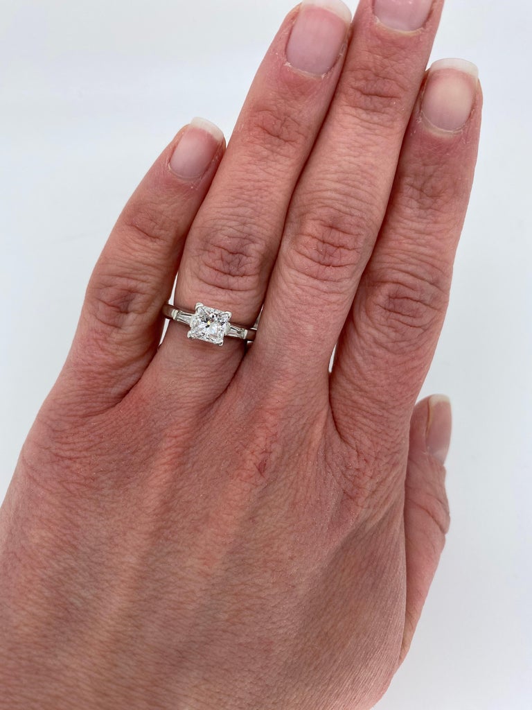 Classic Princess and Baguette Cut Diamond Engagement Ring in Platinum at 1stDibs princess cut