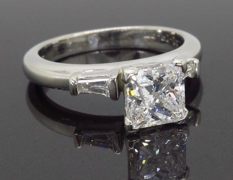 Classic Princess and Baguette Cut Diamond Engagement Ring in Platinum ...