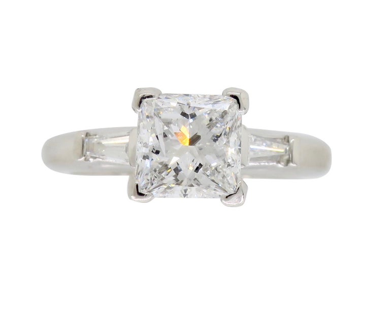 Classic Princess and Baguette Cut Diamond Engagement Ring in Platinum at 1stDibs princess cut
