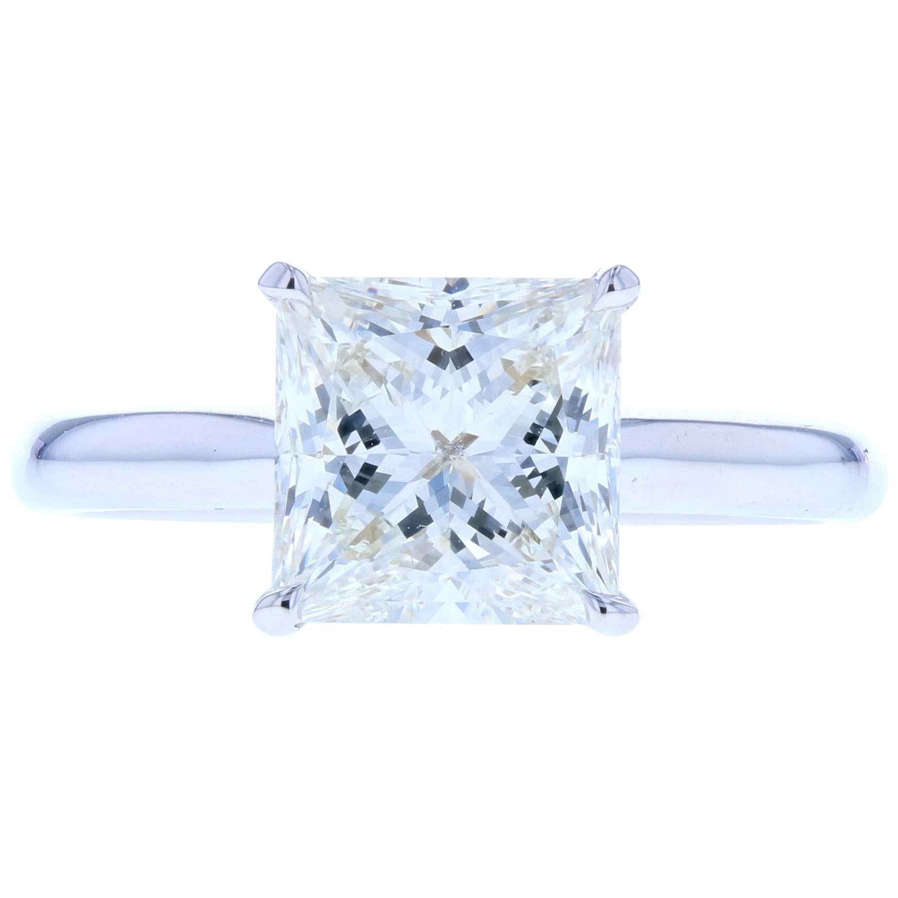 Classic Princess Cut Diamond Four Prong Solitaire Engagement Ring For Sale