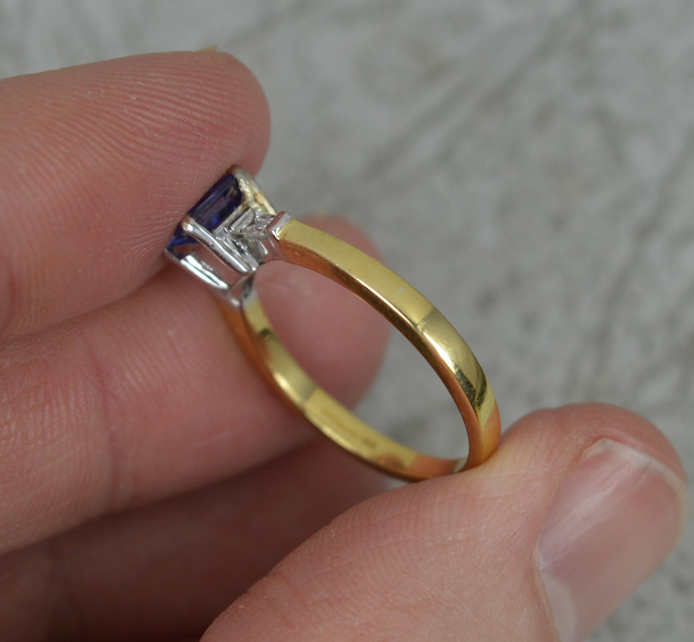Classic Princess Cut Tanzanite and Diamond 18ct Gold Engagement Ring 1