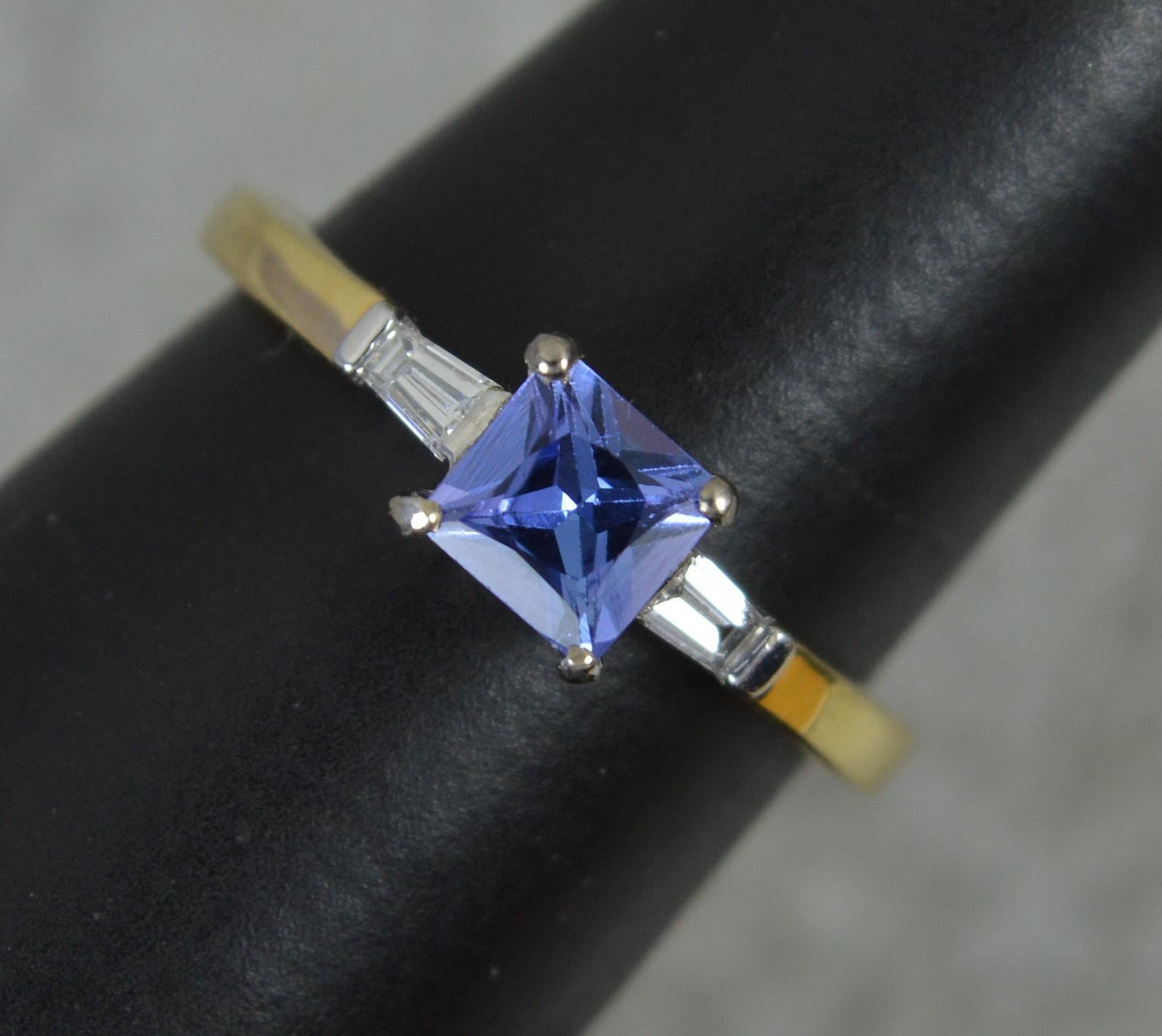 Classic Princess Cut Tanzanite and Diamond 18ct Gold Engagement Ring 3