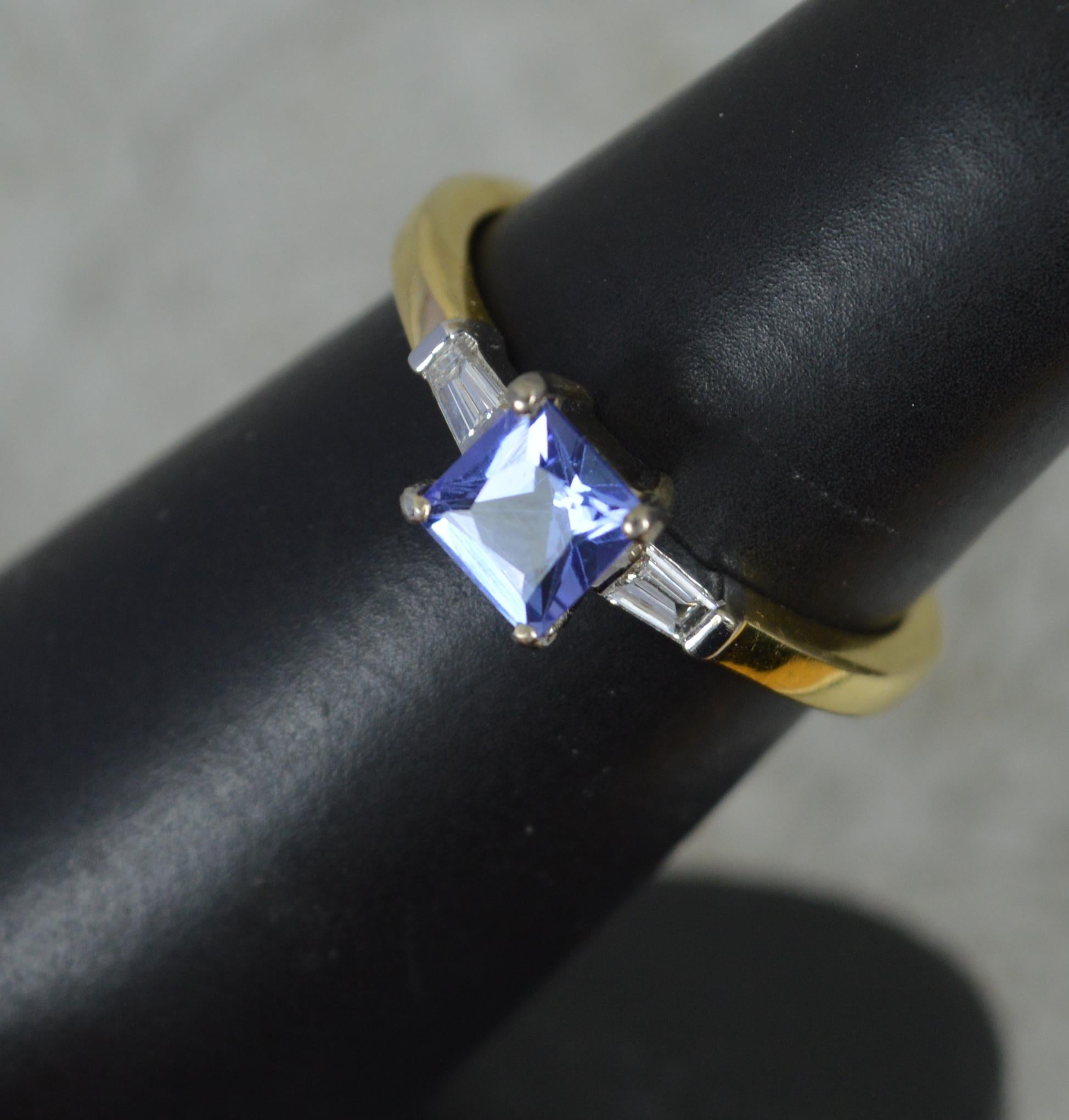 Classic Princess Cut Tanzanite and Diamond 18ct Gold Engagement Ring 4