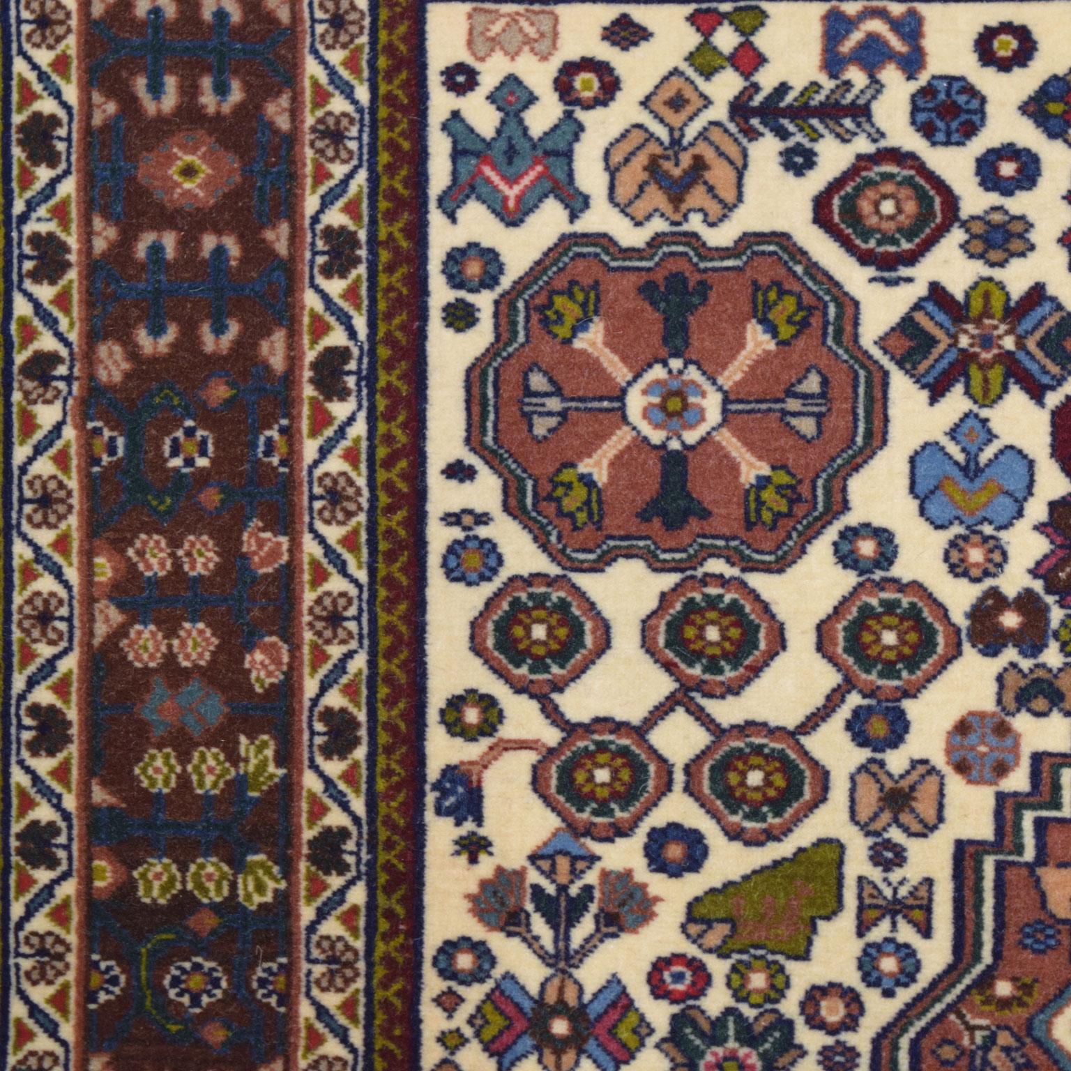 Wool Persian Kashkouli Tribal Rug, Blue, Cream and Purple, 3' x 5'