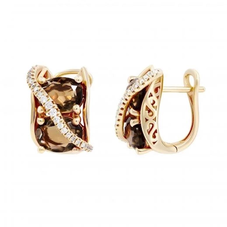 Klassische Quarz-Diamant-Ohrringe mit Hebelverschluss aus 18K Gelbgold für Sie (Rosenschliff) im Angebot