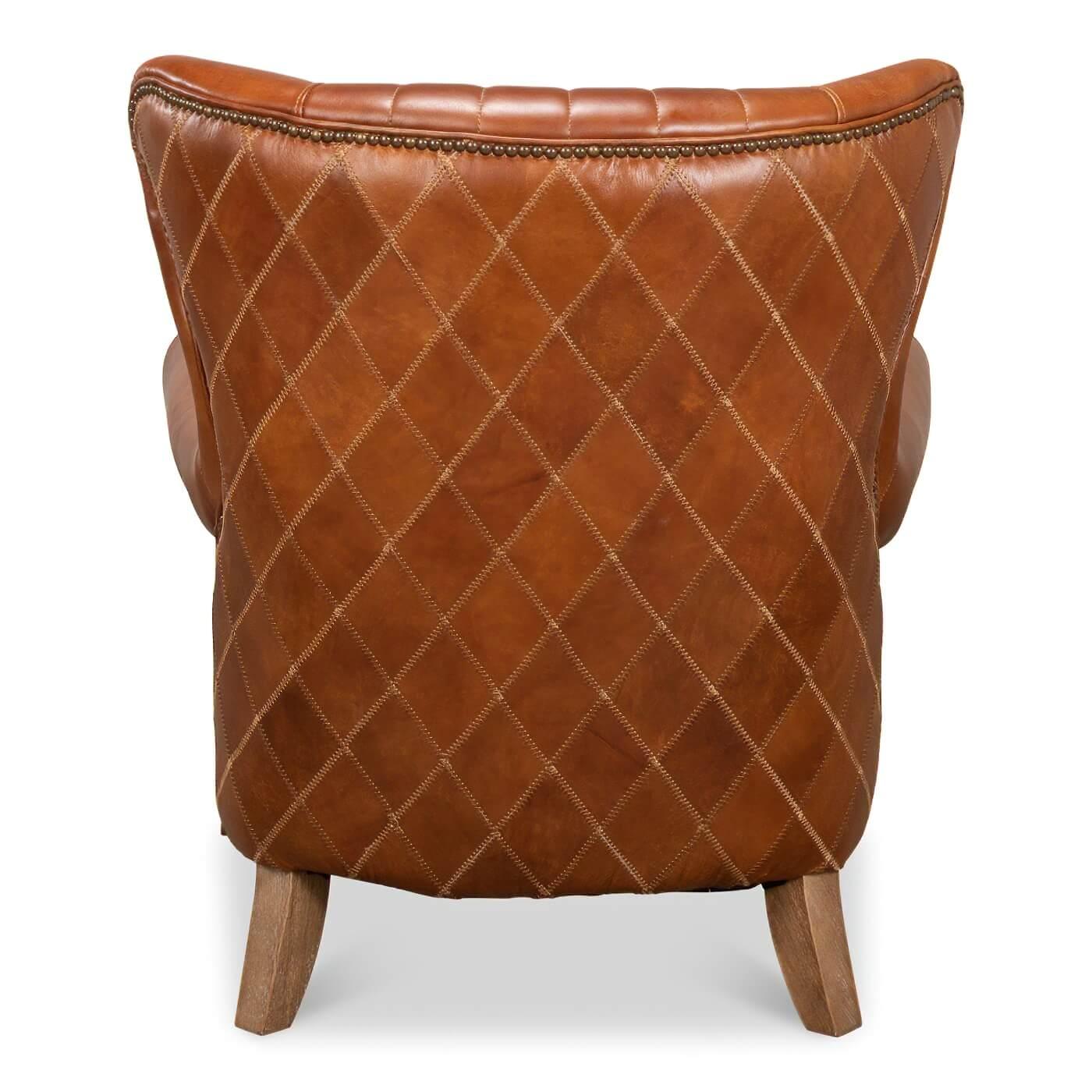 Asian Classic Quilted Leather Armchair For Sale