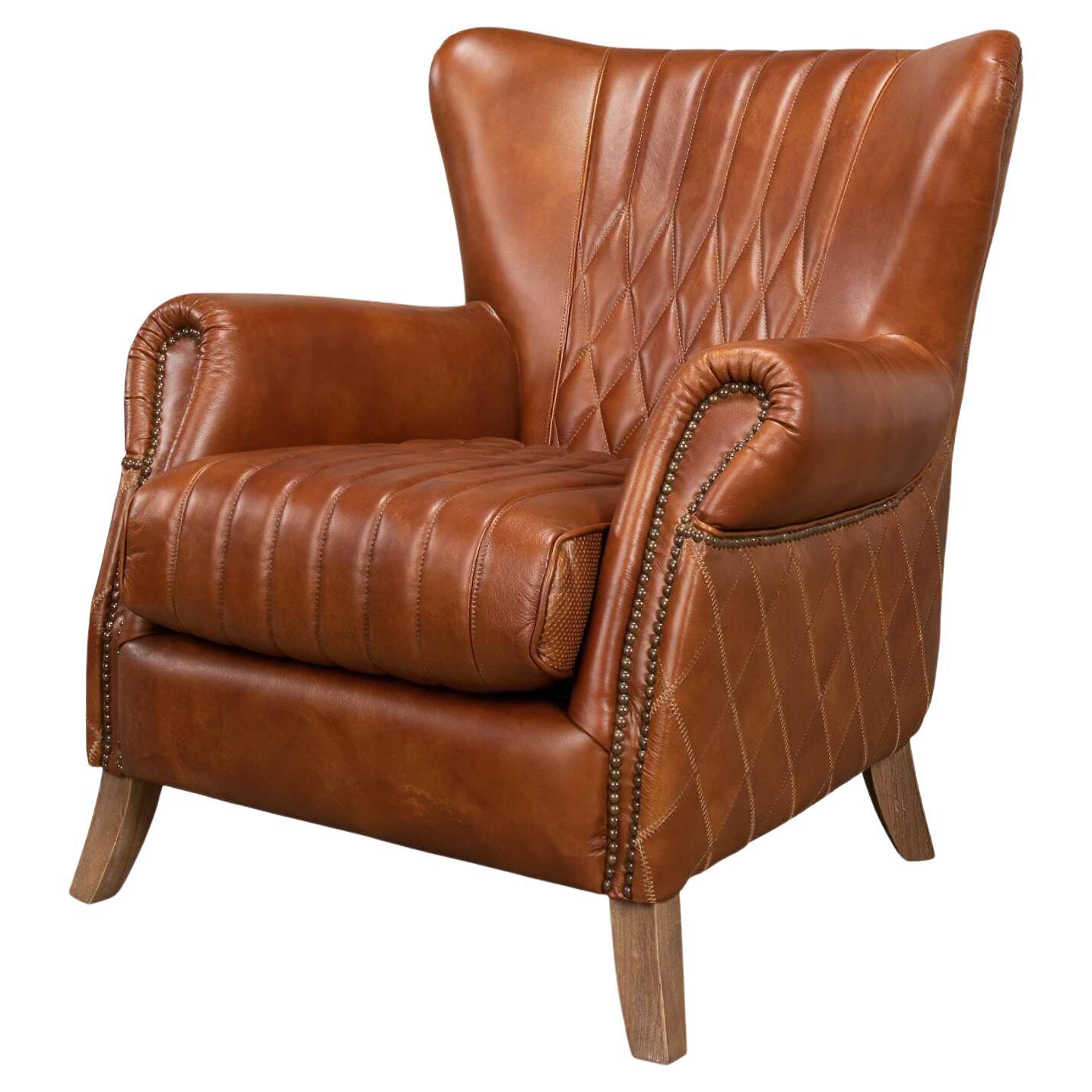 Classic Quilted Leather Armchair For Sale