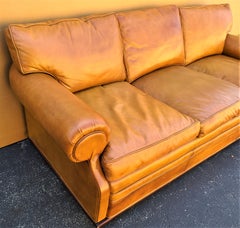 Classic Ralph Lauren Mid-Century Modern Style Saddle Leather Sofa