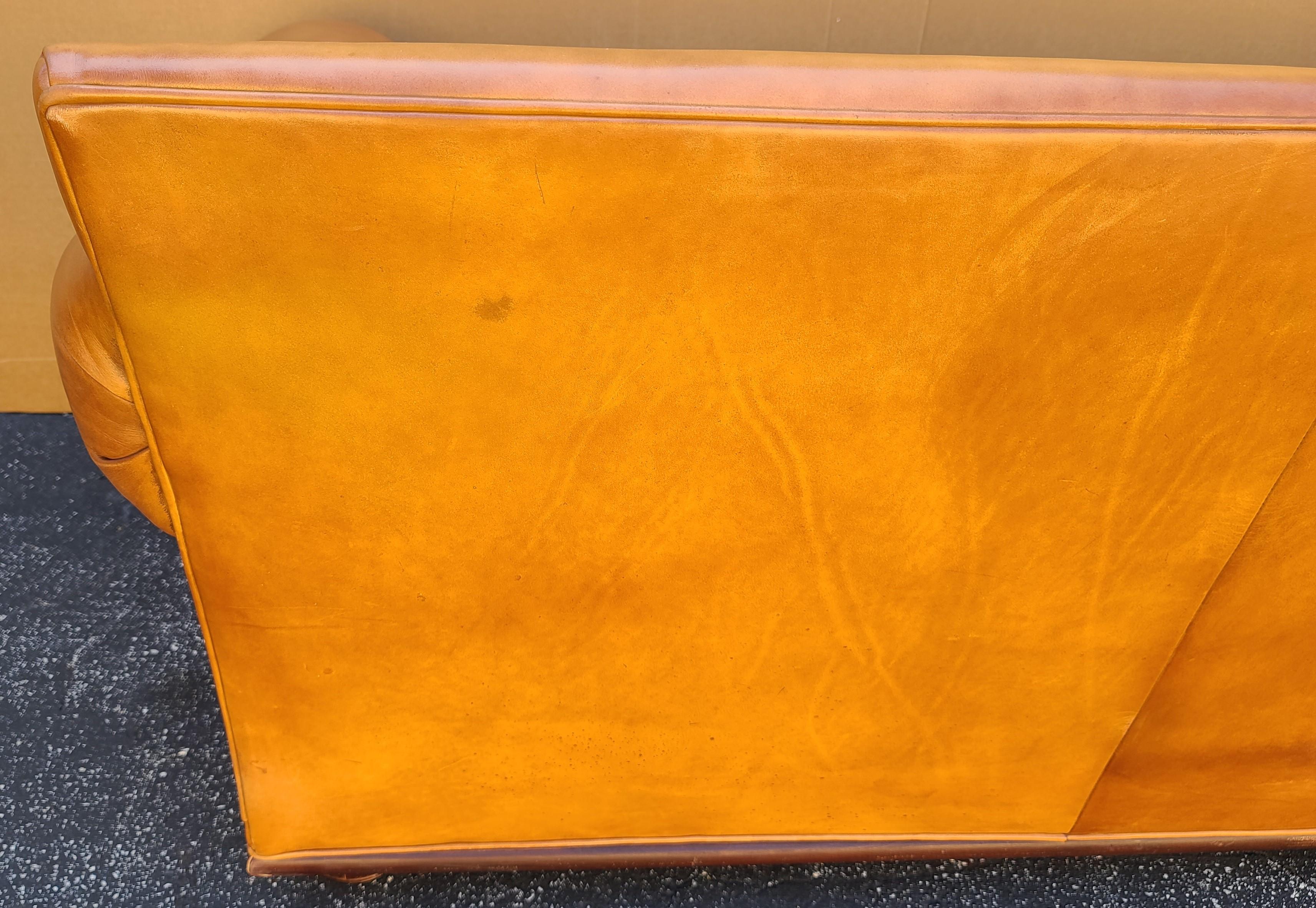 Classic Ralph Lauren Mid-Century Modern Style Saddle Leather Sofa 3